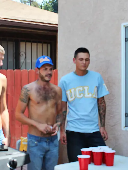 Group young guys unressing