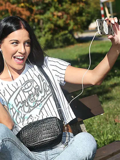 Small-tit brunette Eveline Dellai gets fucked outdoors