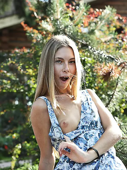 Charming and lithe teen blonde Ebbi Nubiles gets nude for us and