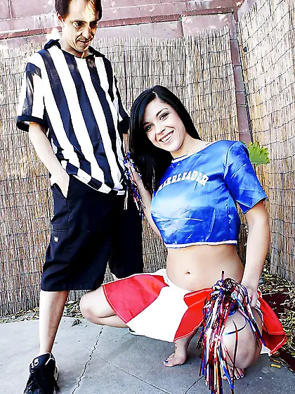 Dissolute teen girl in cheerleader suit fucked by instructor to