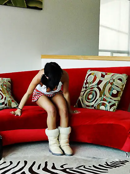 Halie James strips her little mini skirt off and takes a wild ri