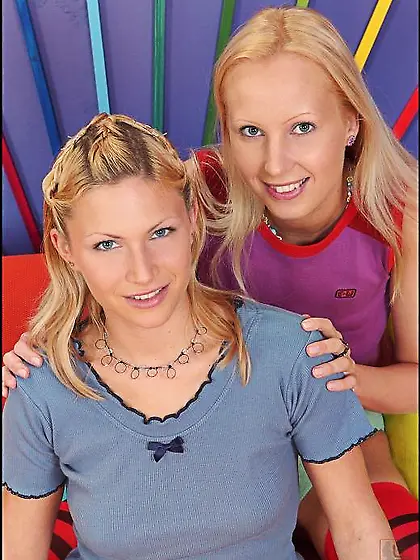Dishy Kathy Blanche and her lesbian friend both in striped stock