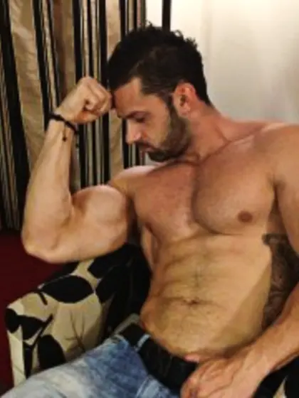 Brunette adonis perform close