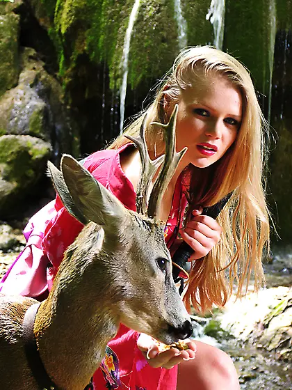 Danielle C takes her pink kiimono off outdoors and teases us wit