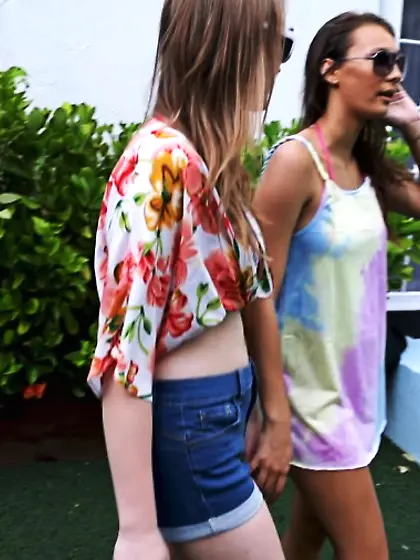 Teen bikini pool fun