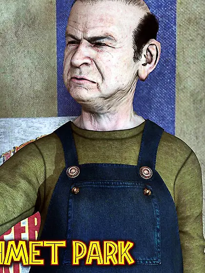 Carnival worker canes a long-haired youngster