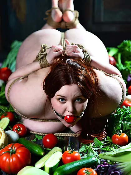 Hogtied curvy redhead