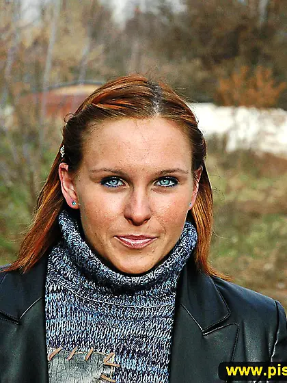 Outdoor pissing in leather jacket