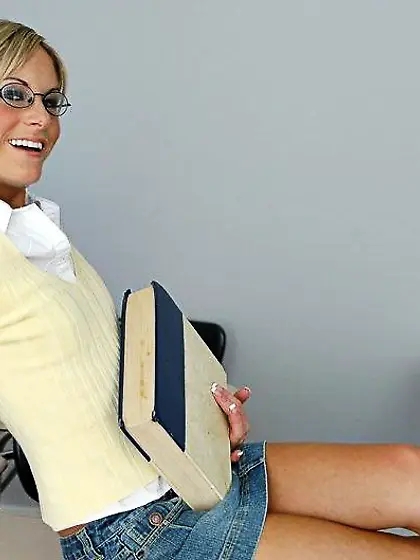 Cute blonde teacher Courtney Simpson with small tits getting her