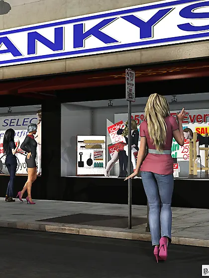 Girls window shop for kinky spanking supplies