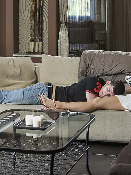 Music-loving leggy blonde and her GF both get fucked by some dud