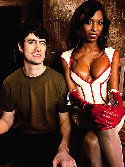 Latex-loving black t-girl rope