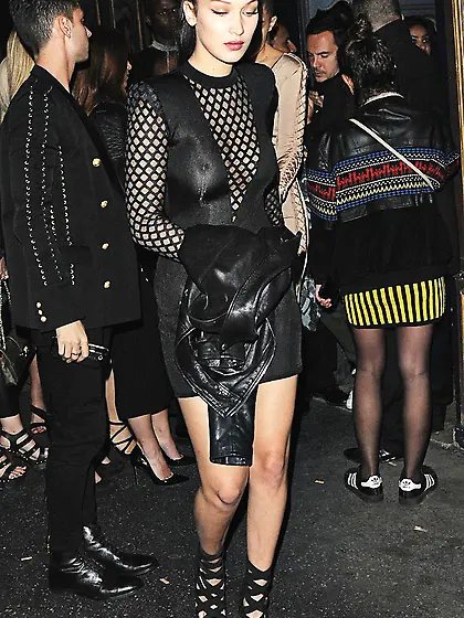 Bella Hadid Braless See Through To Nipples At Balmain Show After