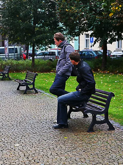 Two boys were sitting