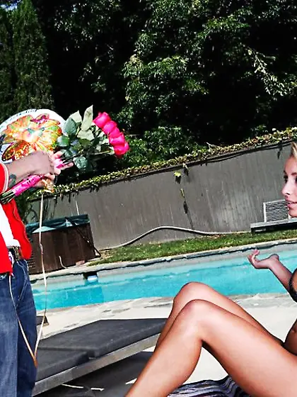 Sexy blonde with perfect tits Samantha Swallows blows cock and g