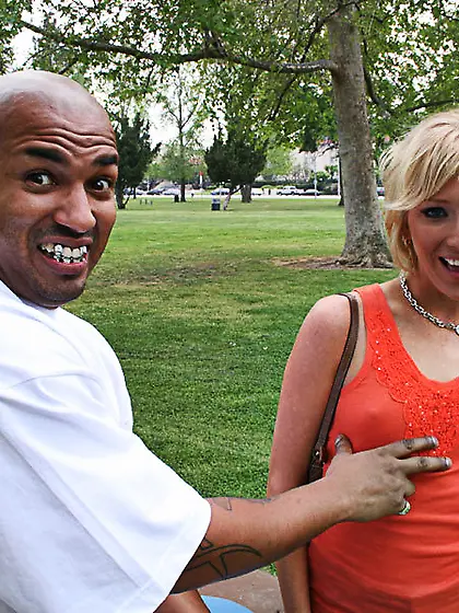 Short-haired blonde with blue eyes turned inside out by a BBC