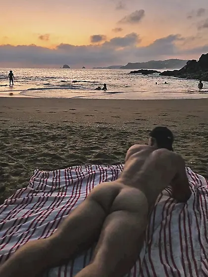 Men nude at the beach