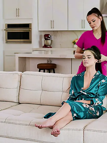 Angelina Moon and Alison Rey pleasuring each other on the couch