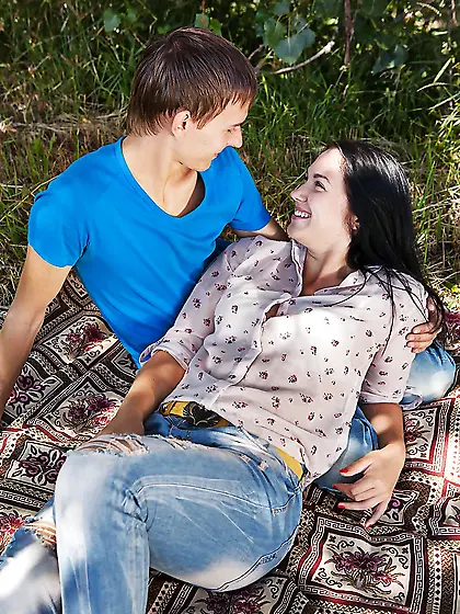 Brunette girl Viki A with small boobies allows man to get her na