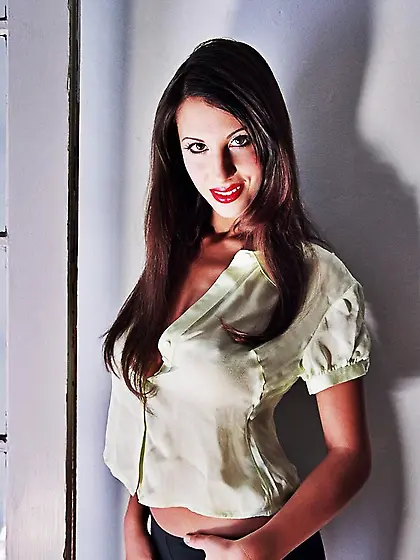 Sexy shy brunette peeks