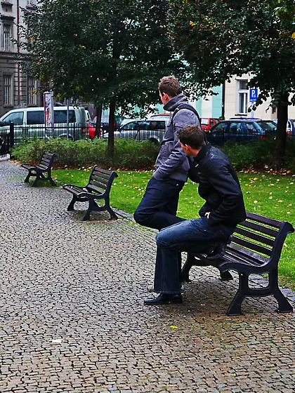 Two boys were sitting
