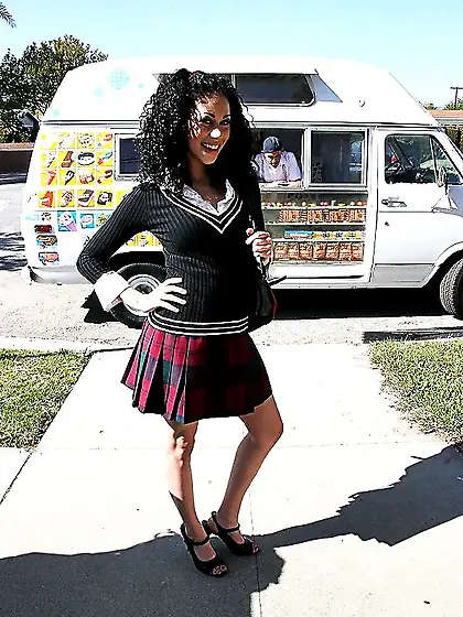 Easy latin schoolgirl Summer Bailey gets in the ice cream van fo
