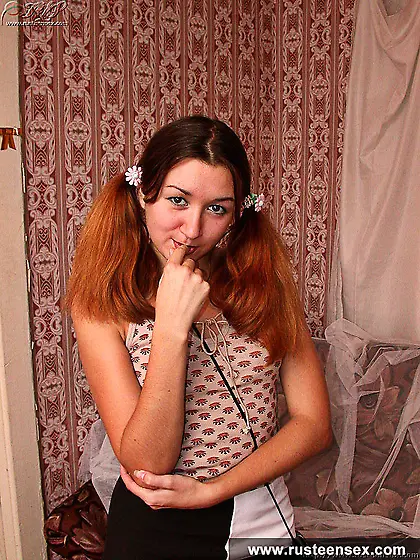 Russian teen redhead dildo masturbation