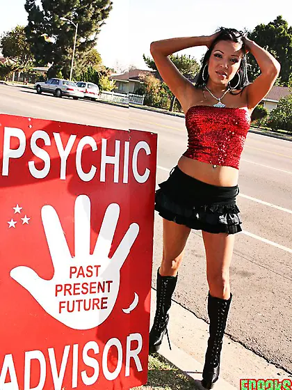This dark haired psychic bitch in red is eager to test a handsom