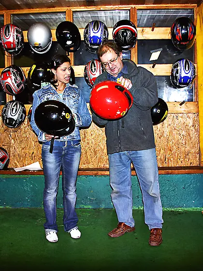 Karting brunette teenie girl