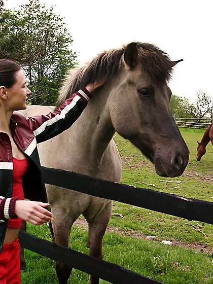 Katya Nubiles strips her sexy red dress outdoors and then rides