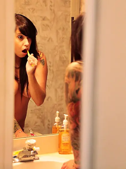 Hardcore fucking session featuring a tatted-up brunette minx