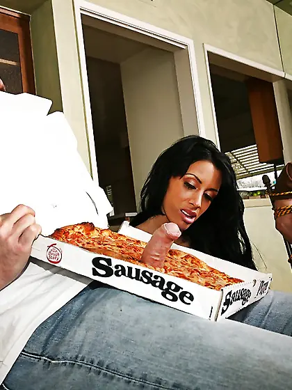 American brunette big sausage pizza