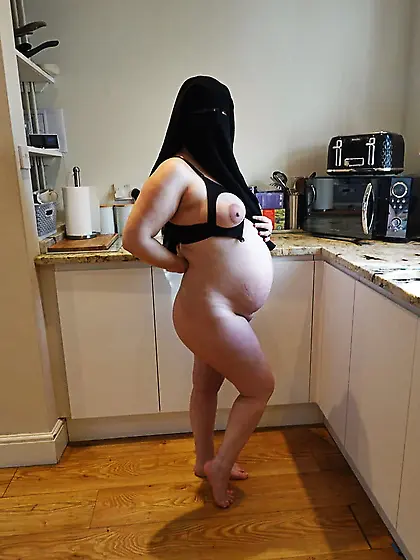 Pregnant Wife in Muslim Niqab and Nursing Bra