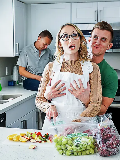 Crystal Clark sucks and tit fucks stepson's cock before getting