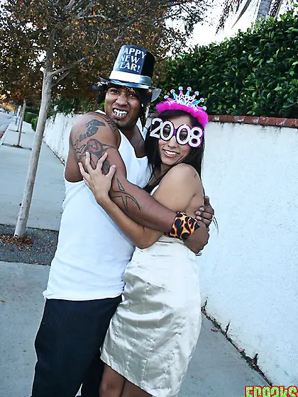 Skinny brunette birthday girl gets a huge black dong in this hot