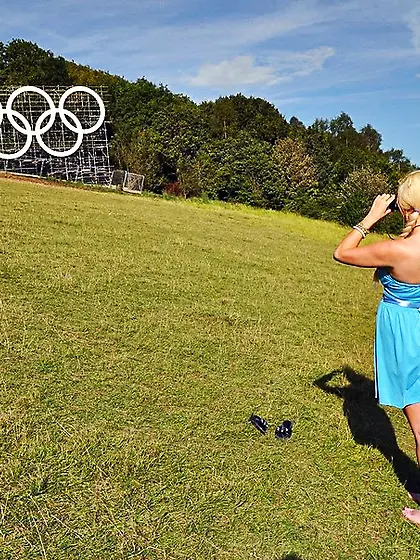 Sexy blonde uniform opens