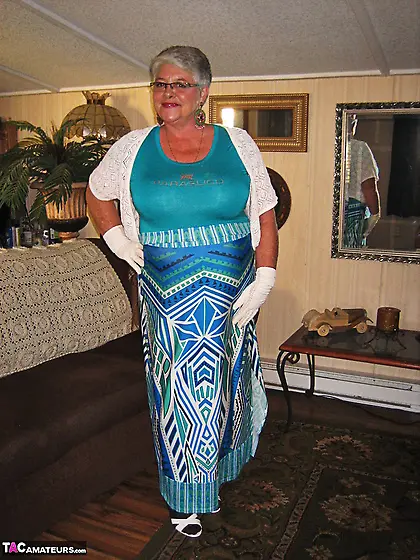 Chubby granny blue dress