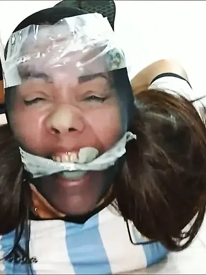 Gagged Woman Hogtied With Pantyhose Encasement - Selfgags