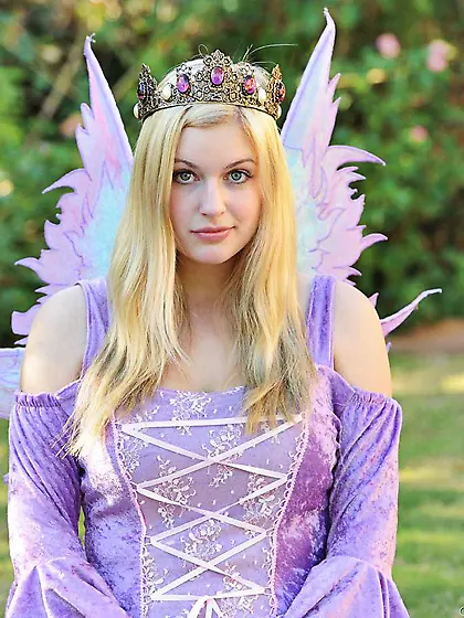 Fair-haired angel Danielle FTV in long violet dress exposes her