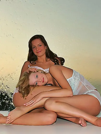 Pretty bimbo Sandra Shile touching, smelling and petting the gir