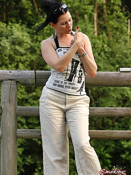 Girl hair tied smokes