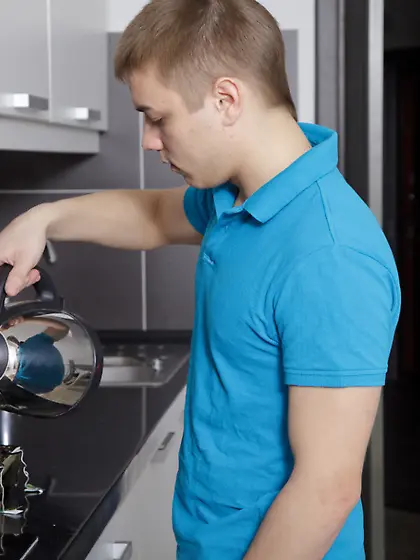 Skinny brunette seducing boyfriend