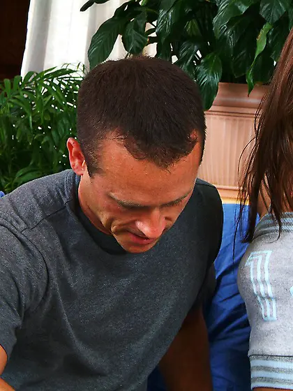 Veronica Stone removes her blue panties to enjoy hard dick in he