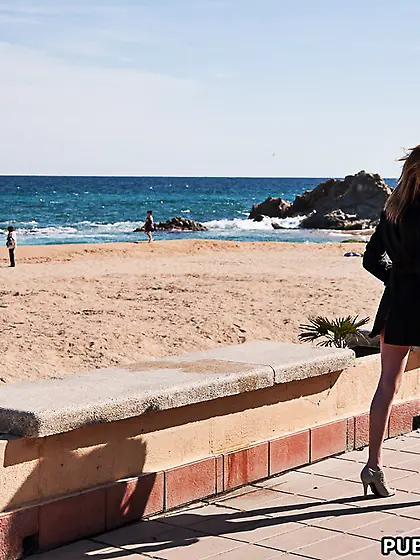 Innocent girlie with long legs went to the beach and found a ran