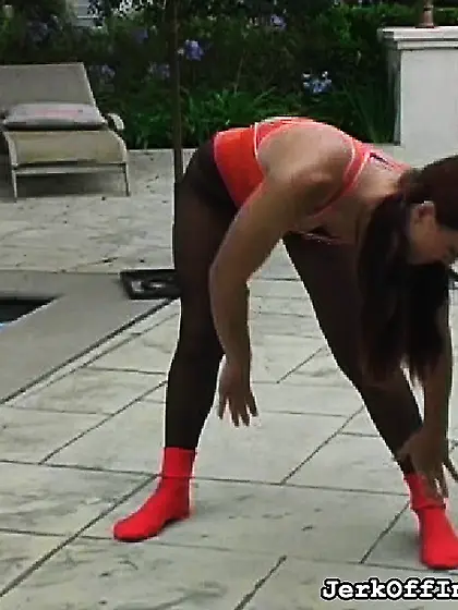 Morning gymnastics red-haired cutie