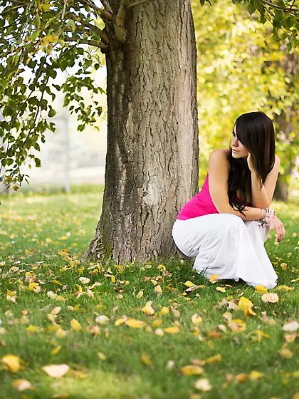 Horny busty brunette cutie Bryci gives a hot outdoor striptease