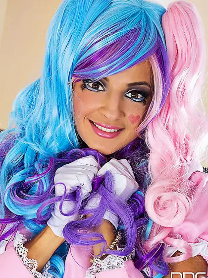 Babe in sexy wig Melena A is playing with panty and flashing the