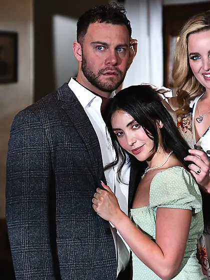 Jane Wilde and Charlie Forde pleasuring bearded dude in bed