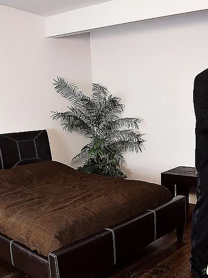 Busty blonde babe Abbey Brooks strips her clothes and gets naile