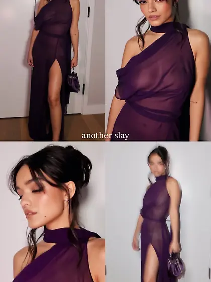 Rachel Zegler in sheer purple dress 12-04-2025
